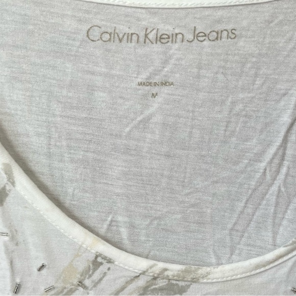 Calvin Klein Jeans Women's White  Graphic Sparkle Short Sleeve Tee Size M Summer - Picture 2 of 5
